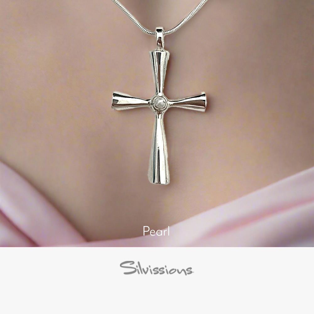 Unleash your inner divinity with our handcrafted Sterling Silver Cross Necklace with a Pearl by silversmith artisans